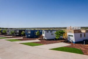 Aerial drone view of Zion's Tiny Getaway resort near Zion National Park