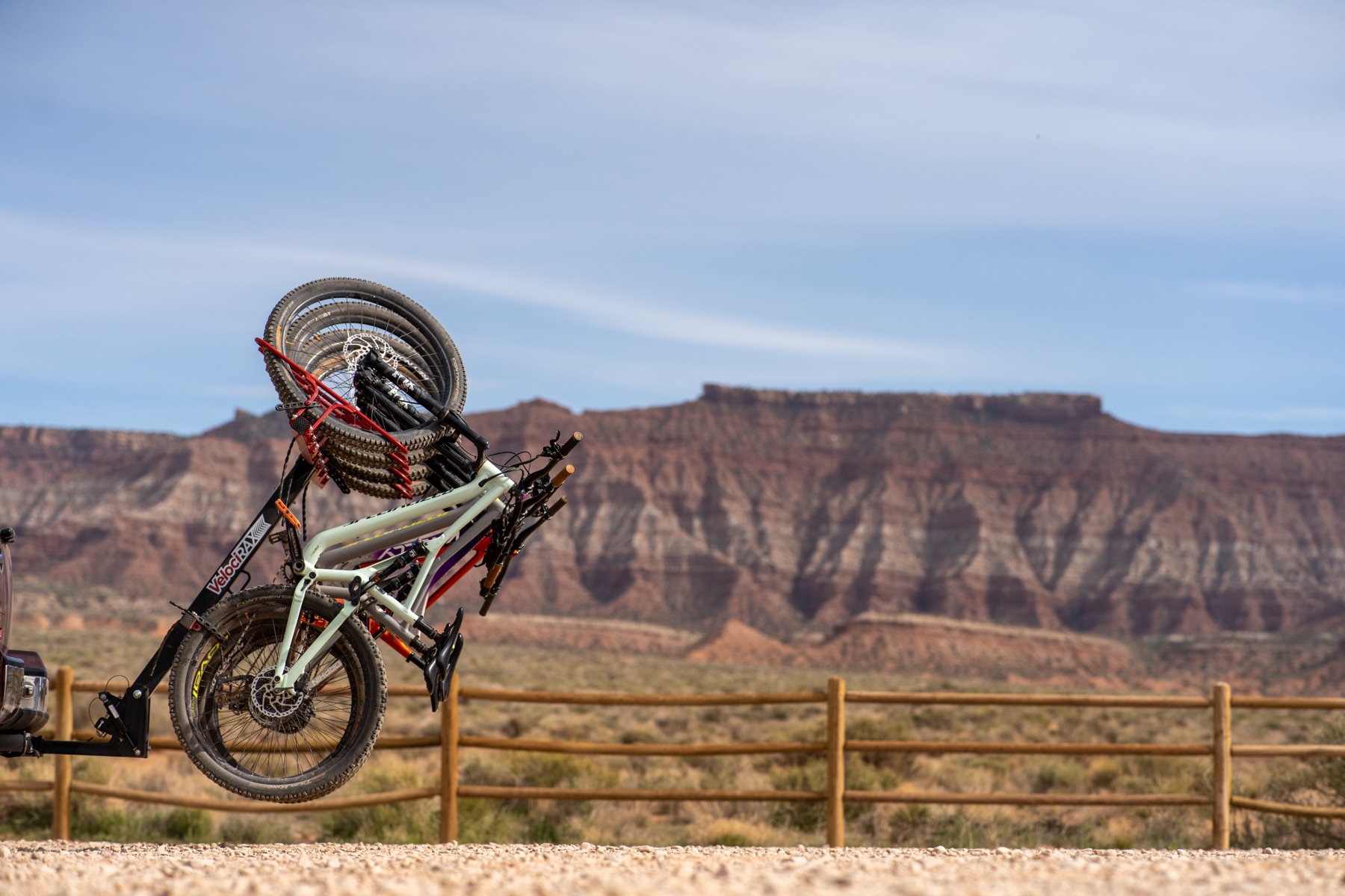 Mountain bikes loaded up beneath the mesas outside Virgin, Utah - Zion's Tiny Getaway